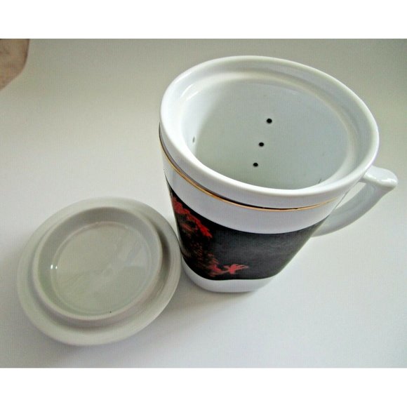 Vintage Korean Asian Red Dragon Design Black White Tea Cup With Lid And Infuser - Picture 5 of 10